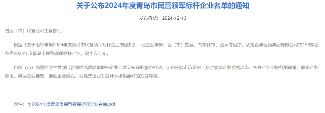 喜報丨青島眾瑞入選青島市民營領(lǐng)軍標(biāo)桿企業(yè)！