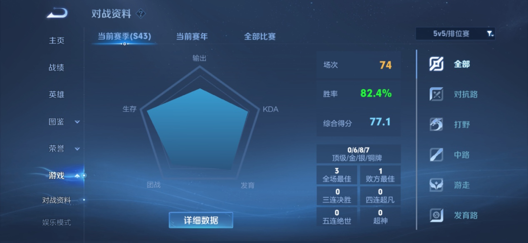 《王者荣耀》游戏玩家对战资料界面