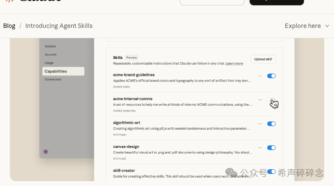 Claude Skills 界面