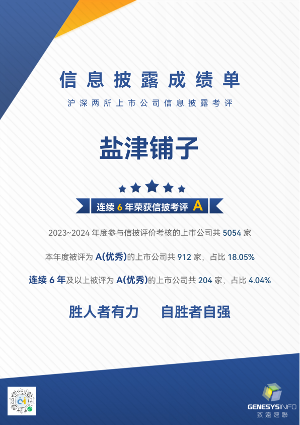 【再創(chuàng)佳績 持之以恒】6連A，鹽津鋪子再次榮獲深交所信息披露考評最高等級評價