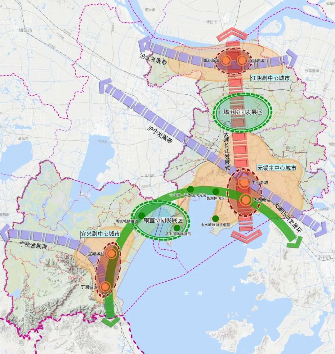 无锡市域空间结构规划图丨网络s2是无锡宜兴一体化,同城化,带动沿线