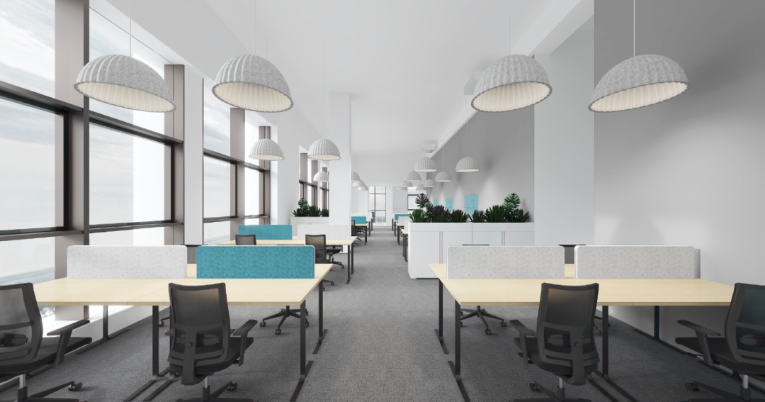 办公室效果图△会议室效果图整体的空间设计上,提取"春夏秋冬"的四