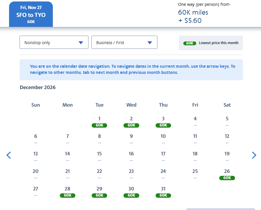 日航跨太平洋商务舱里程票大放票 旧金山东京航线55K点数起覆盖冬春航季