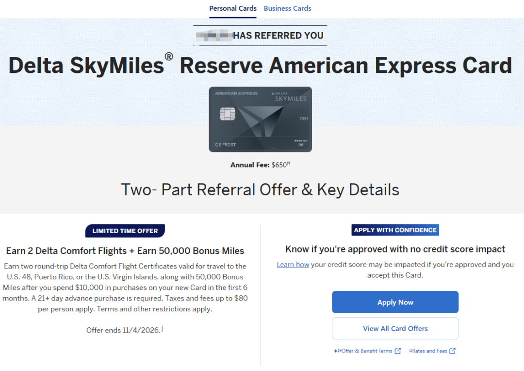 Amex Delta联名卡开卡奖励200K里程 换中美直航商务舱攻略2026