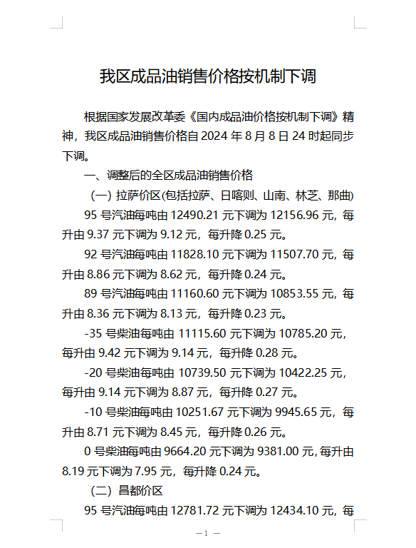 【西藏日报】西藏油价今晚要降！今年以来最大降幅！