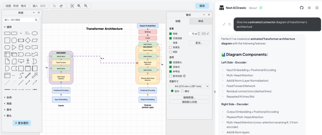 next-ai-draw-io示例1 - 带动态效果的模型架构图