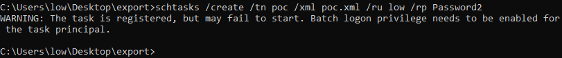 使用schtasks.exe的/ru和/rp标志时的命令行错误消息