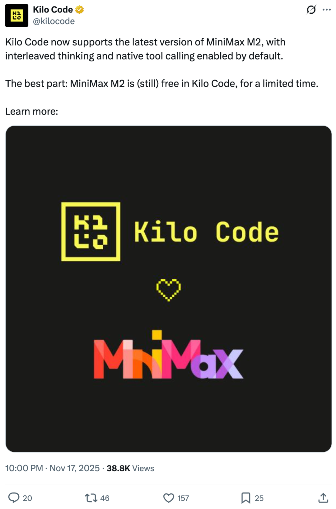 Kilo Code平台对MiniMax M2的支持