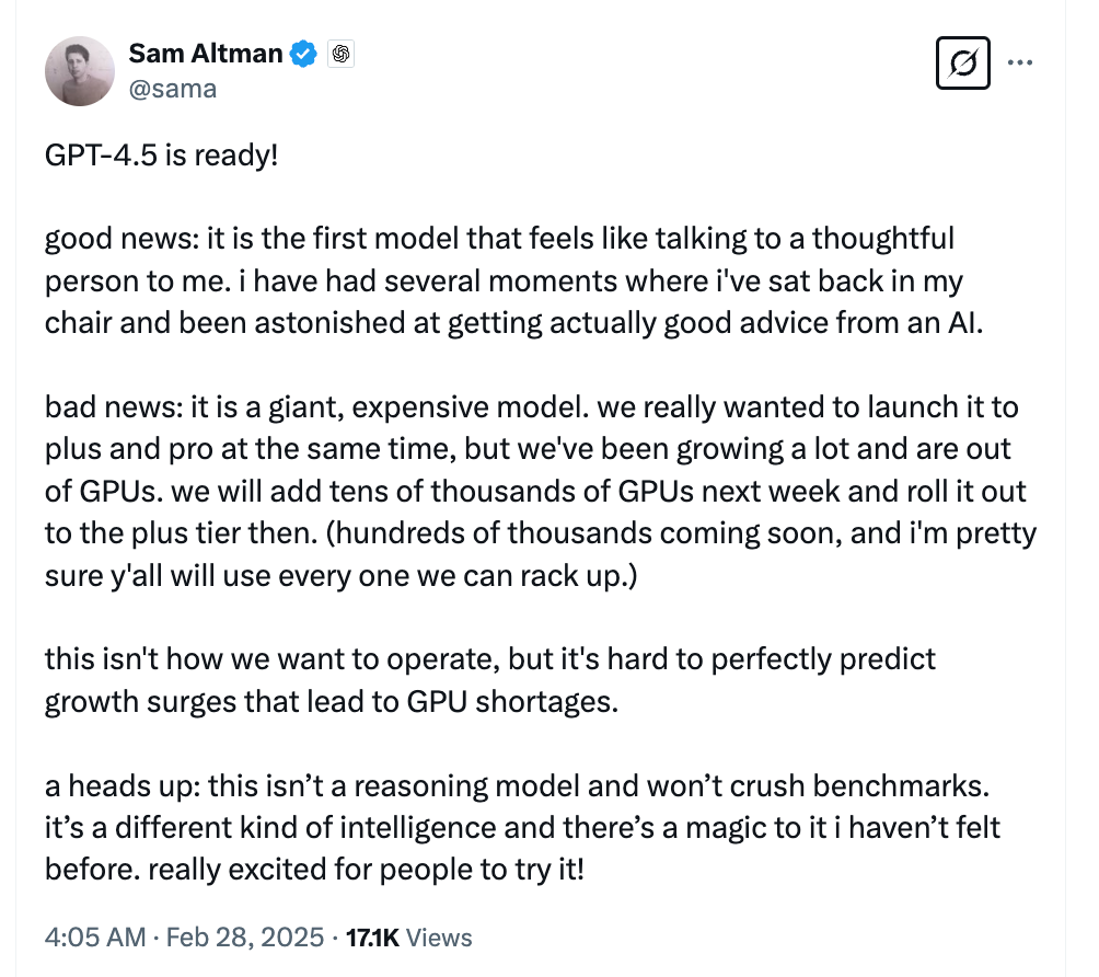 刚刚，GPT-4.5问世！OpenAI迄今最大、最贵模型，API价格飞涨30倍，不拼推理拼情商| annotated by Harry