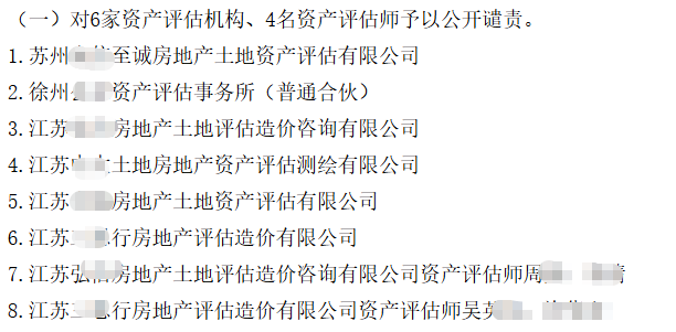 江苏评协惩戒23家评估机构、41名评估师；6名评估师移交财政厅处理