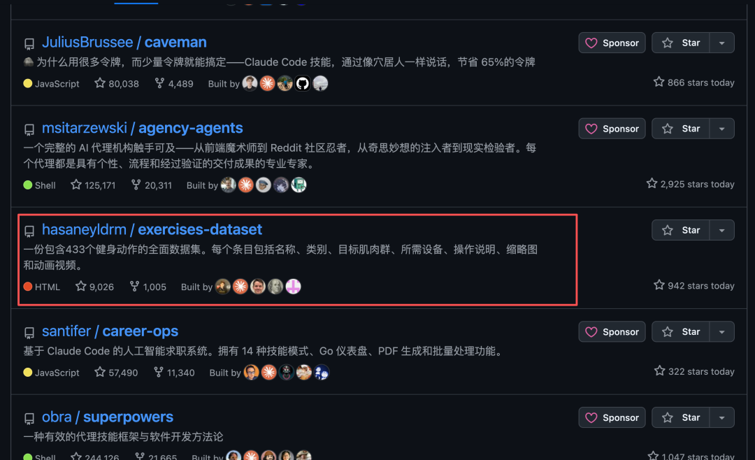 健身动作数据库开源项目1324个动作6种语言免费数据集