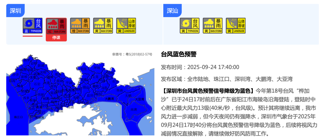 深圳市台风预警降级