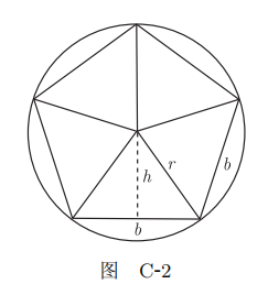 为了确定这个多边形的面积,我们从这个圆的圆心到这个圆上的五个顶点