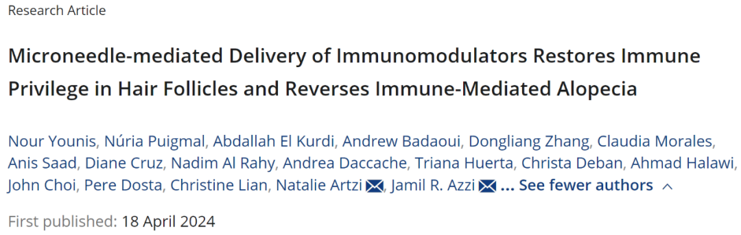 负载免疫调节剂的水凝胶微针贴片，用于斑秃治疗和疗效监测
