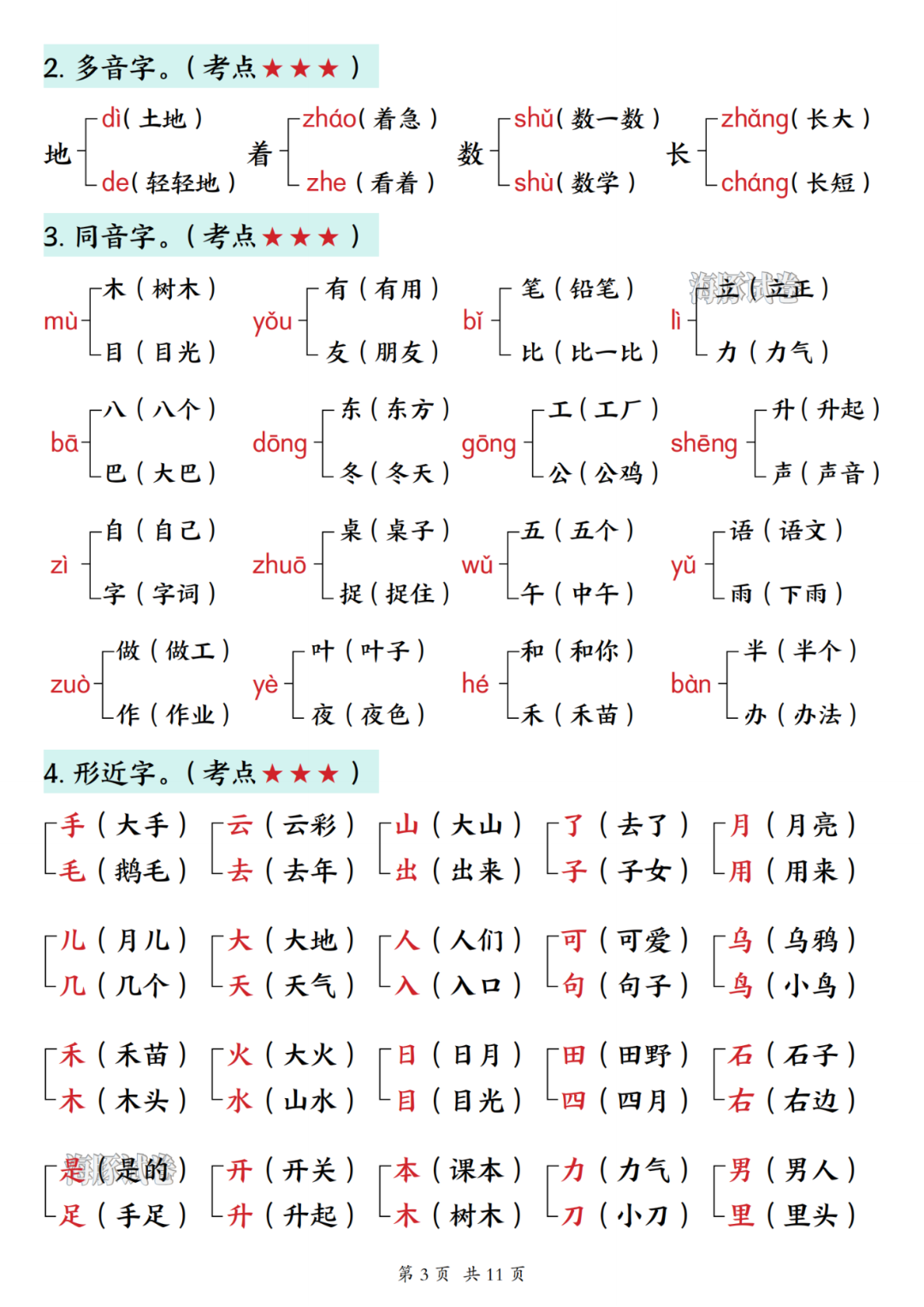 25年新版一年级上册语文期末复习《全册知识点归类汇总》，电子版可打印