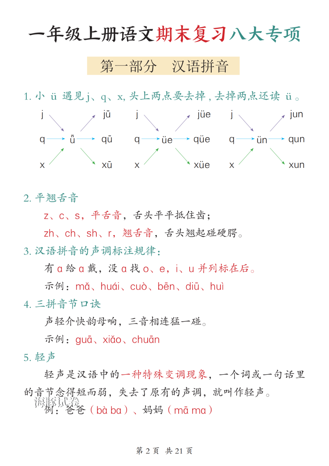 25年新版一年级上册语文期末复习《八大专项归类汇总》，电子版可打印