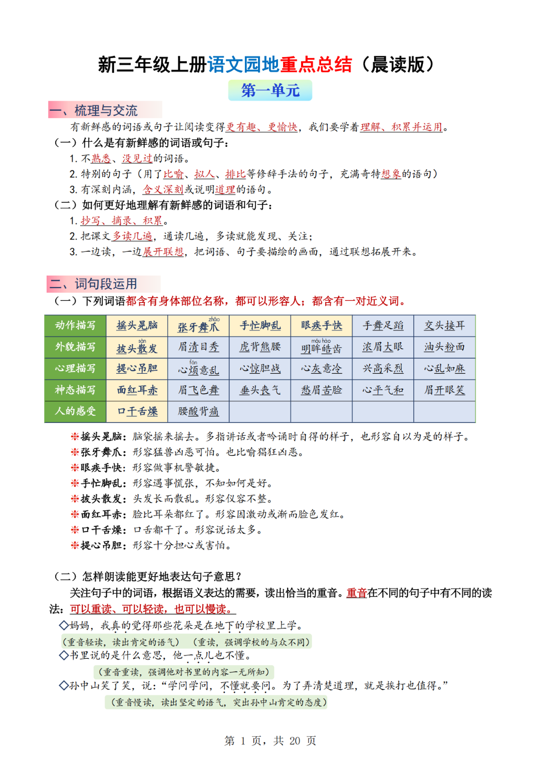 25年新版三年级上册语文《1-8单元语文园地考点总结+练习》，电子版可打印