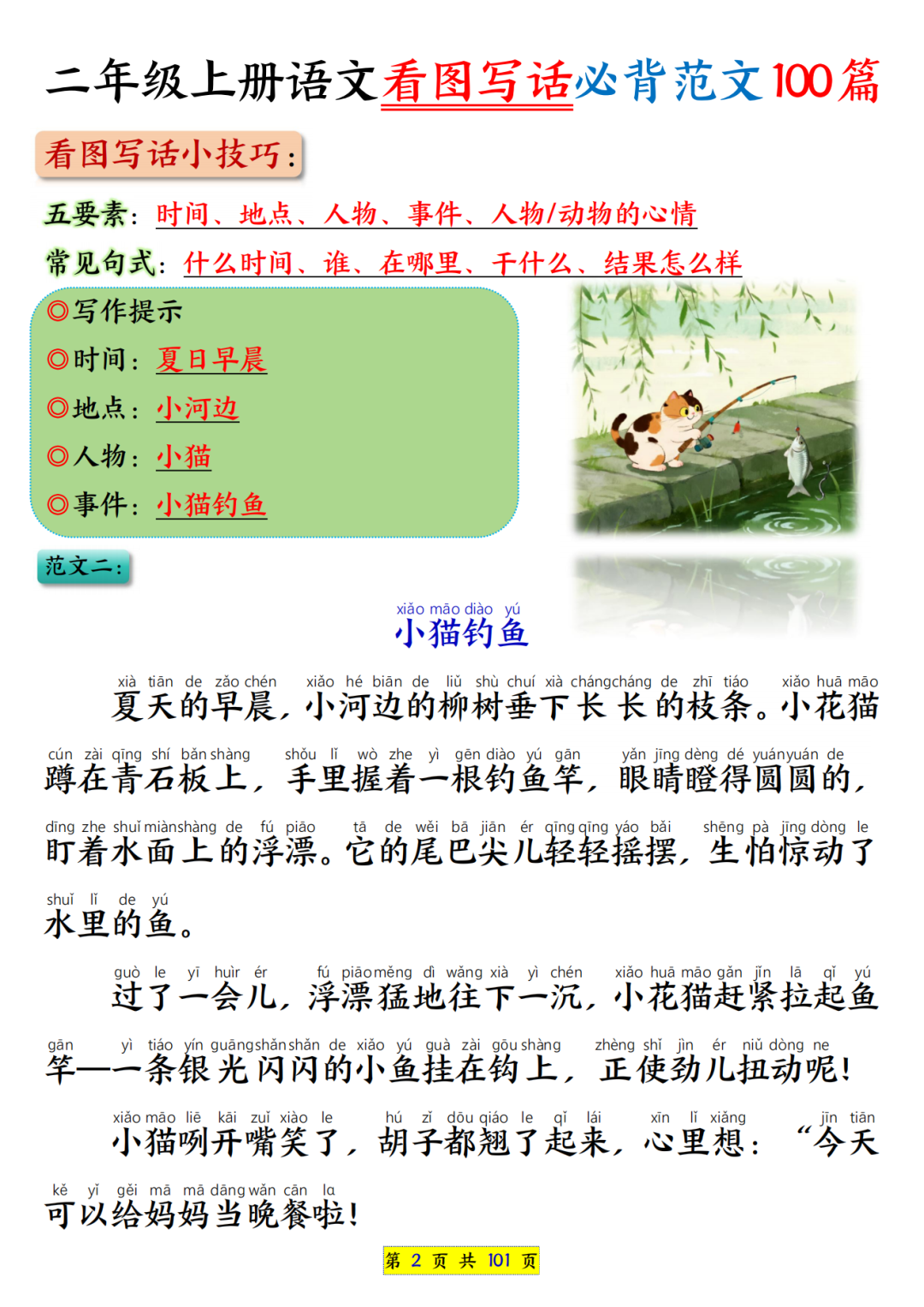 25年二年级上册语文《看图写话范文100篇》，电子版可打印