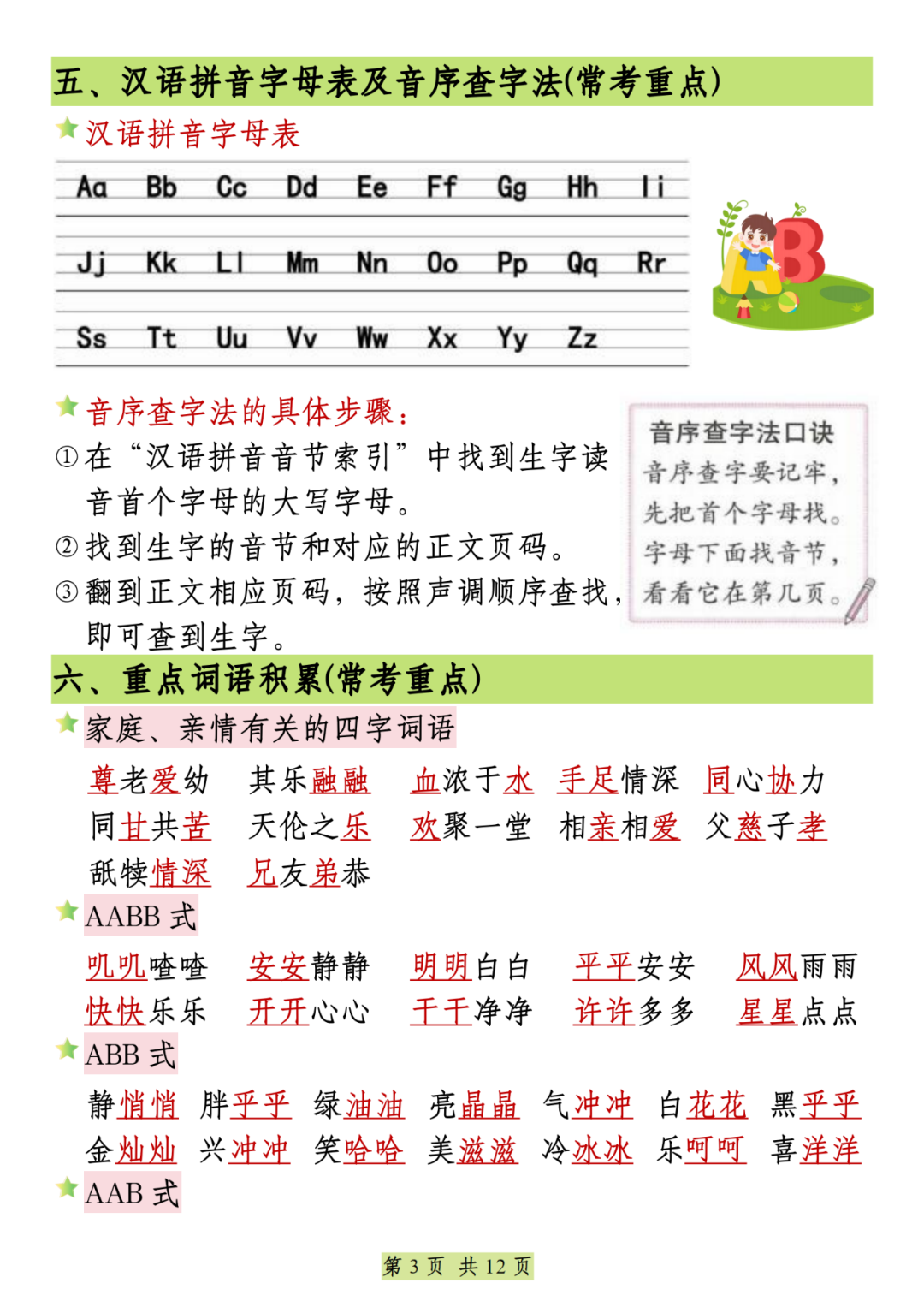 25年人教版一年级下册语文期末复习《全册重点知识归纳汇总》，电子版可打印