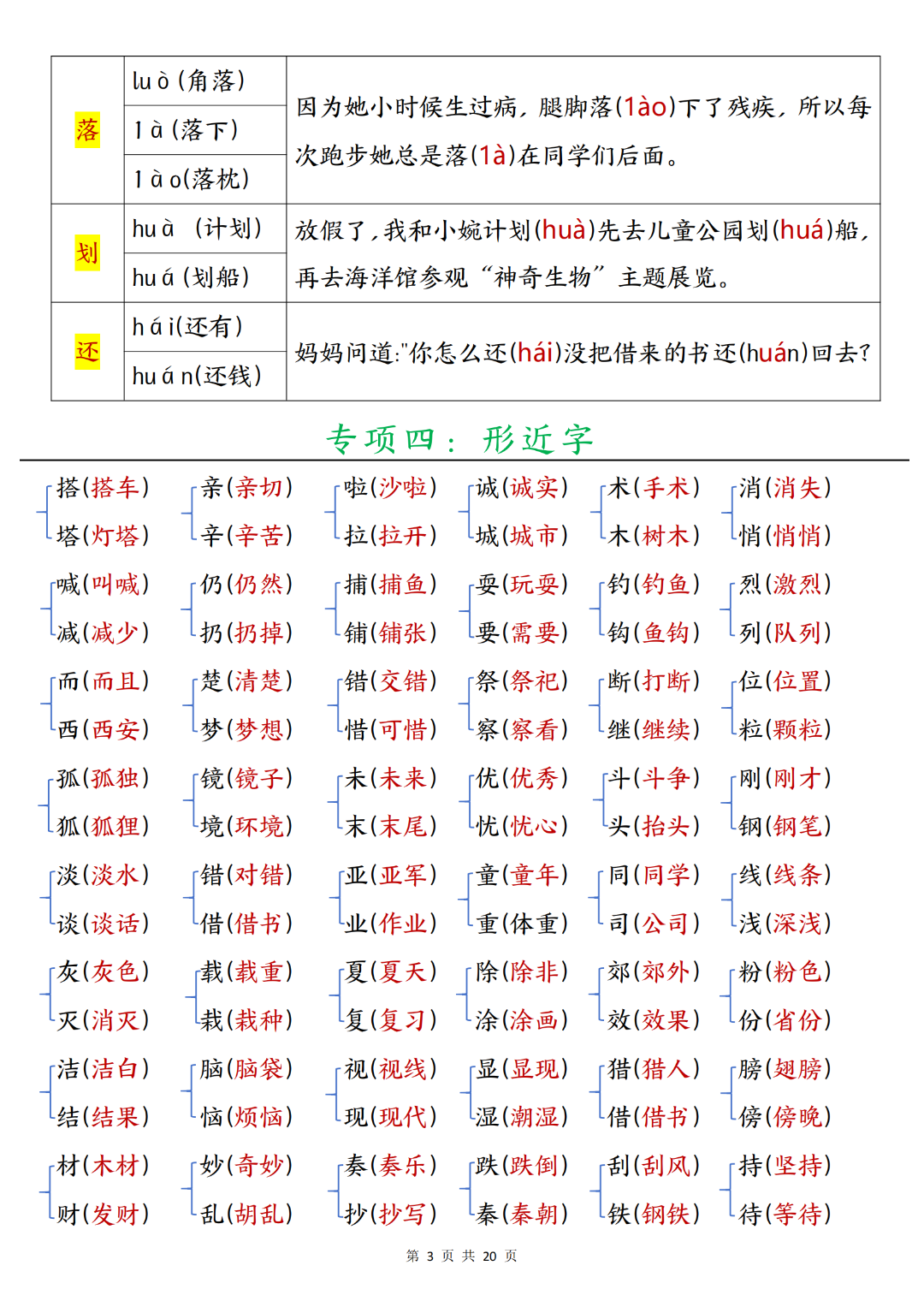 三年级上册语文暑假预习《全册重点知识归类汇总》，电子版可打印