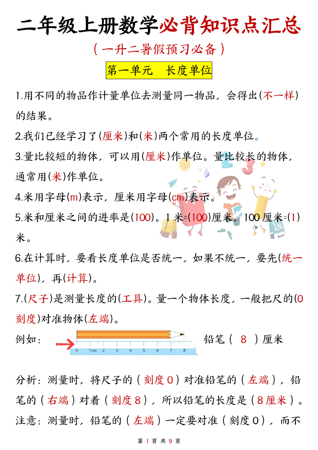 一升二数学暑假预习必背公式汇总，电子版可打印