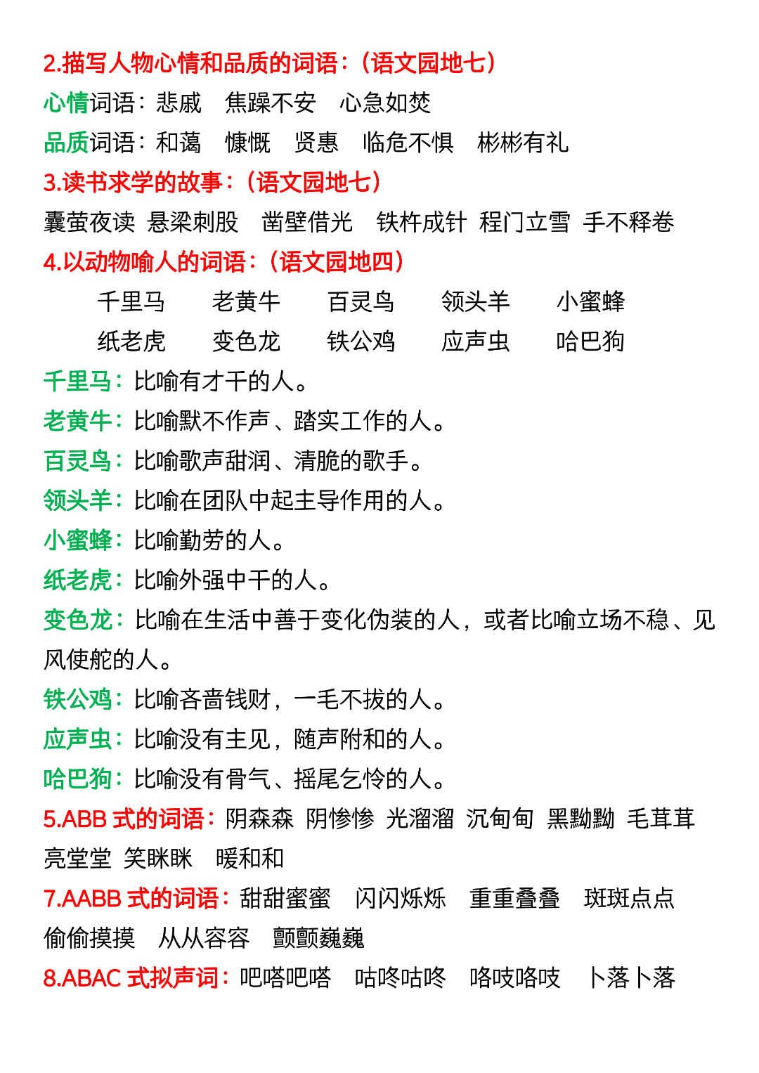 26年四年级下册语文《全册重点必背内容汇总》，电子版可打印