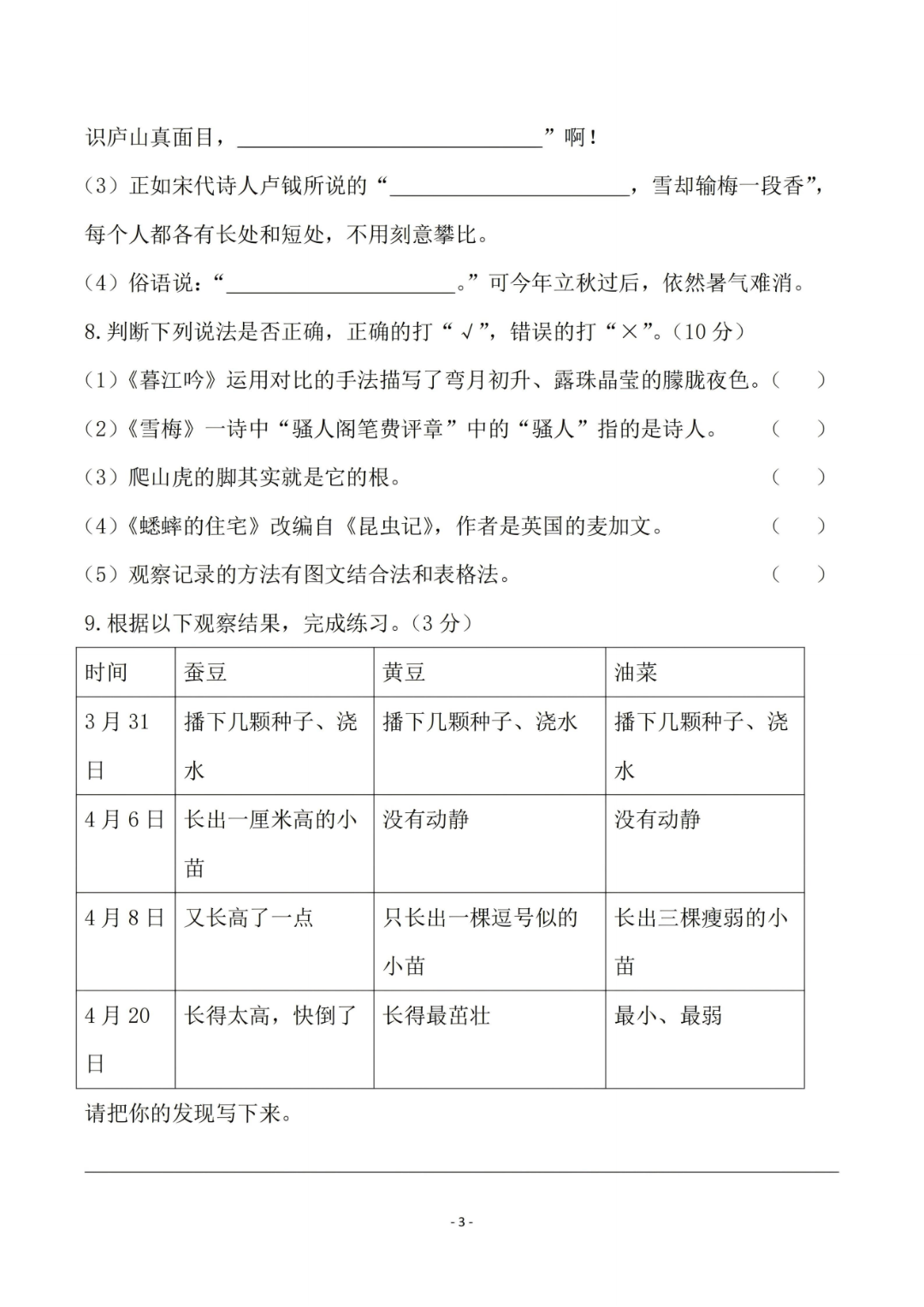 25年四年级上册语文《第三单元测试卷》（共5套，有答案），电子版可打印