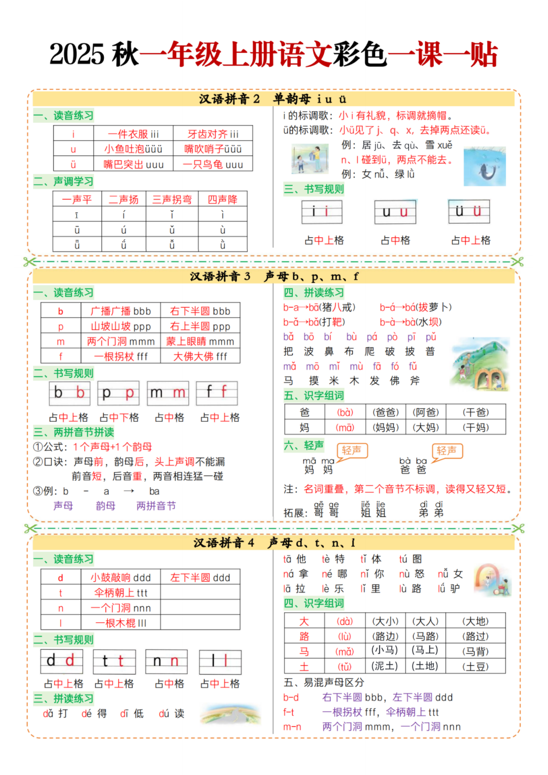 25年新版一年级上册语文《每课重点课课贴》（一课一贴），电子版可下载