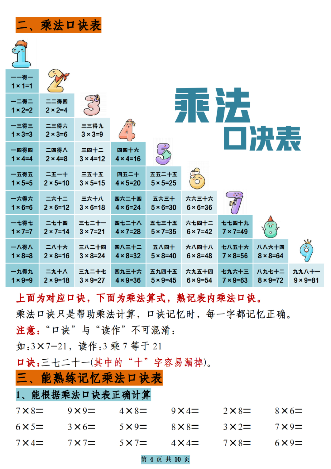 一升二数学暑假预习（乘法的初步认识），电子版可打印