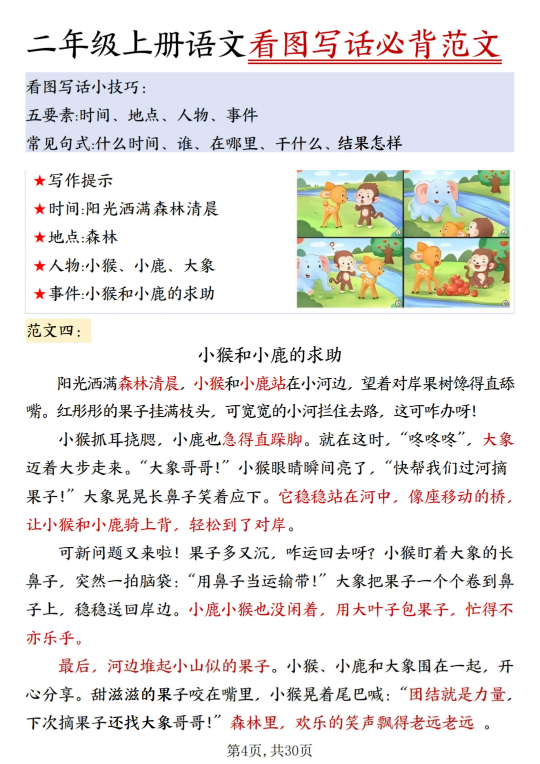 人教版二年级上册语文《看图写话必背范文》，电子版可打印