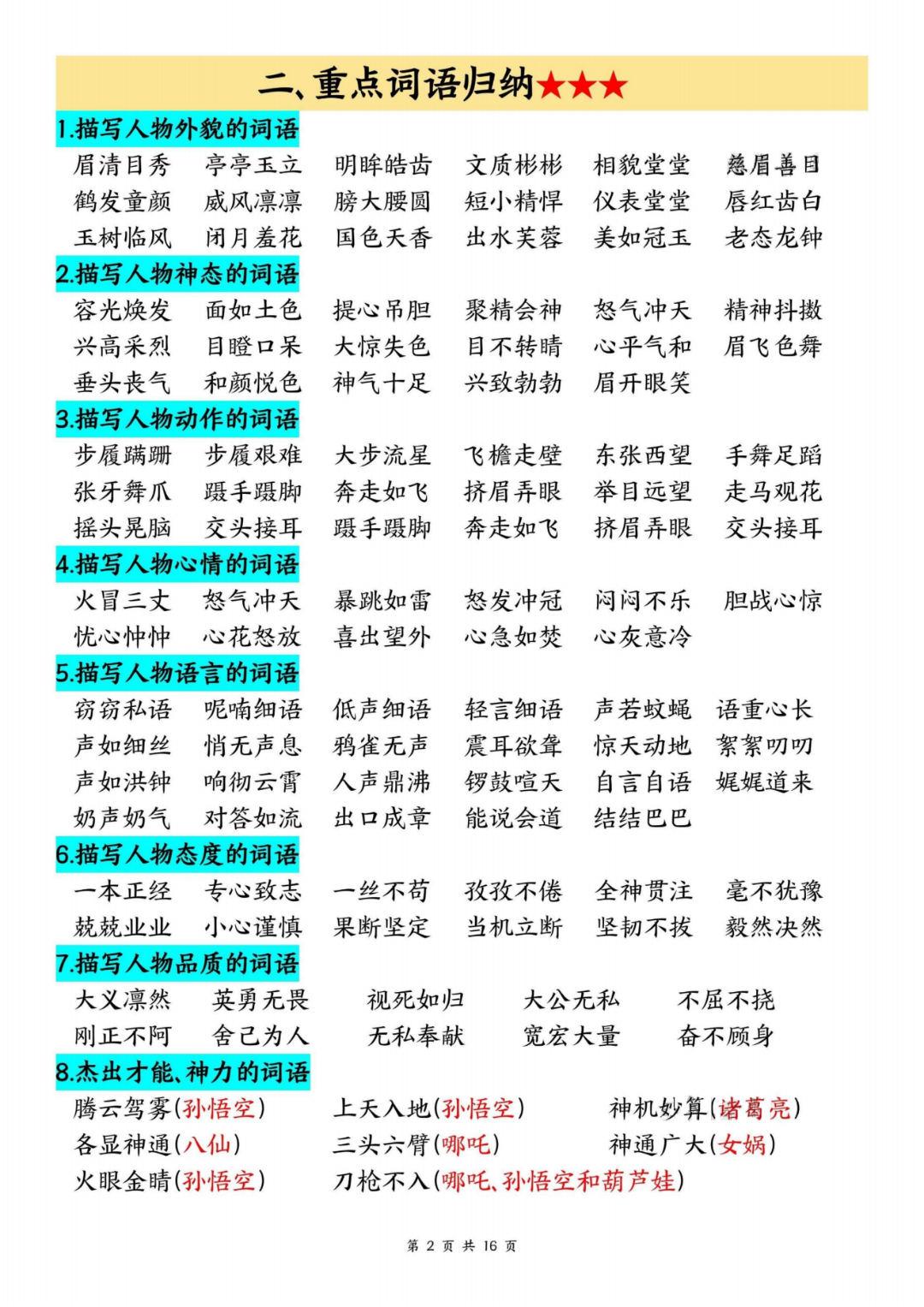 四年级上册语文《必考重点知识归纳汇总》，电子版可打印