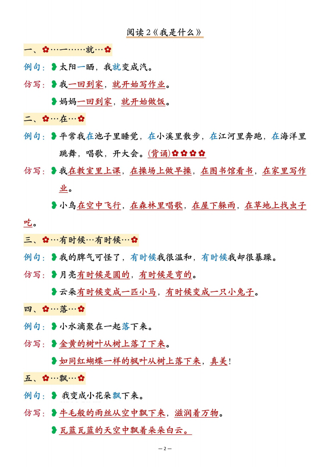 25年新版二年级上册语文《重点仿写句子汇总》，电子版可下载