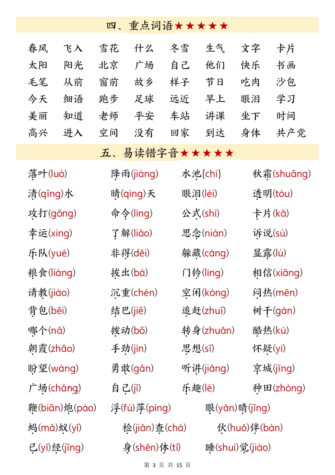 26年人教新版一年级下册语文寒假预习《全册知识汇总》，电子版可打印