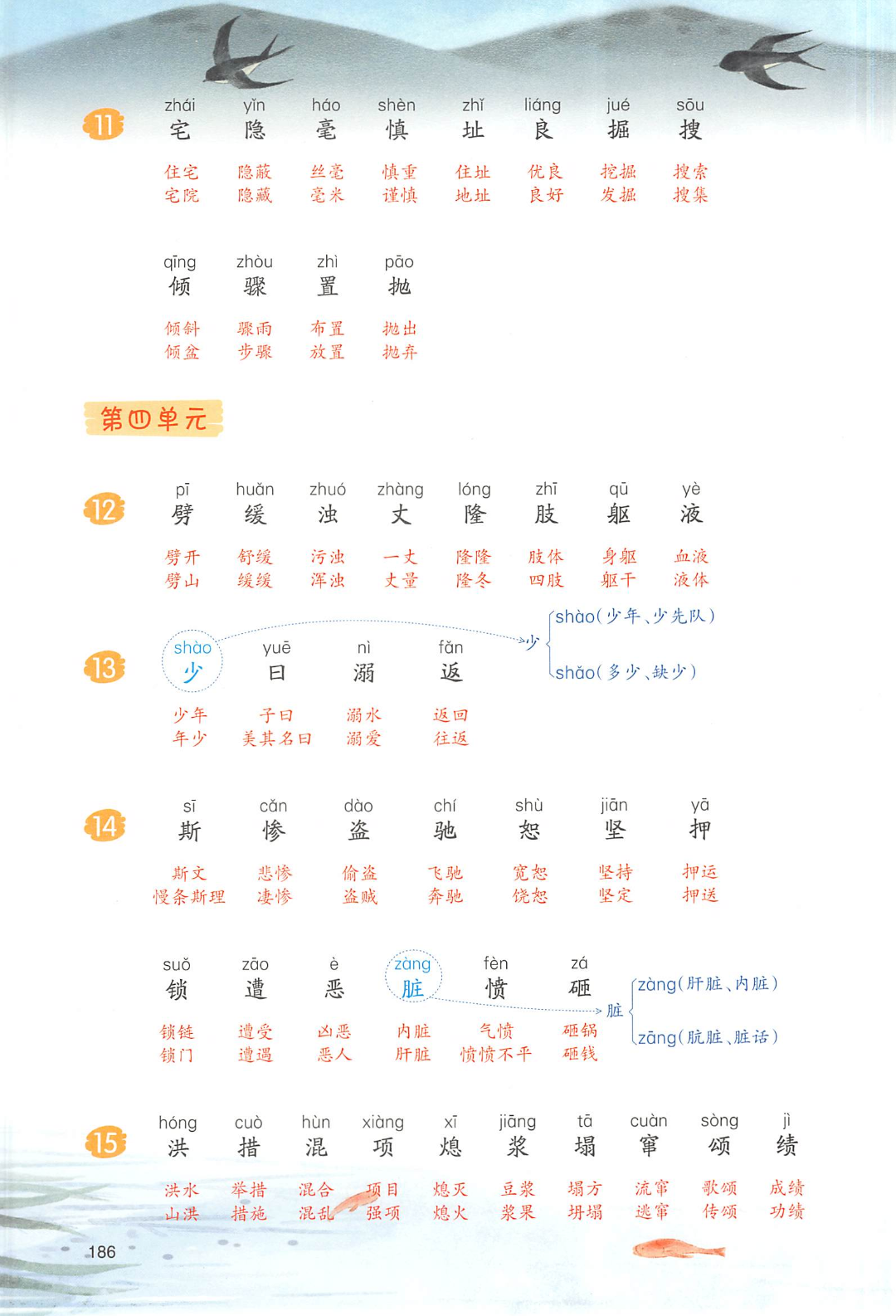 四年级上册语文（课后生字组词汇总），电子版可打印