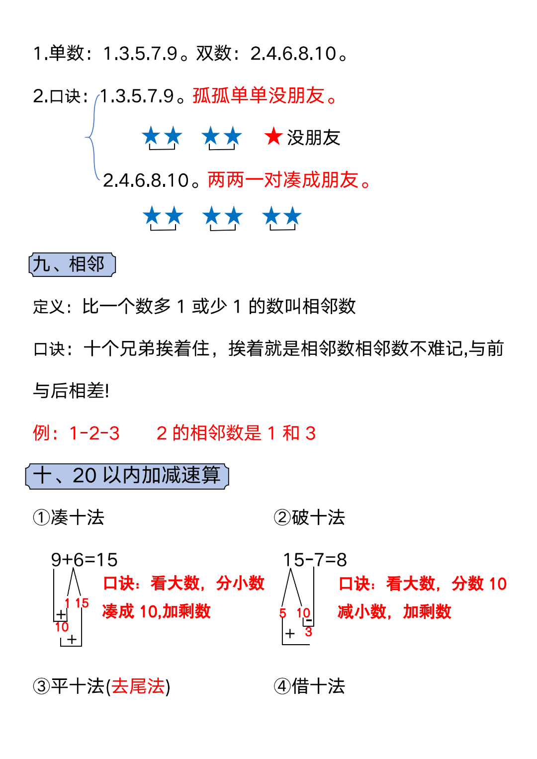 新版一年级上册数学《必备知识点口诀》，电子版可打印