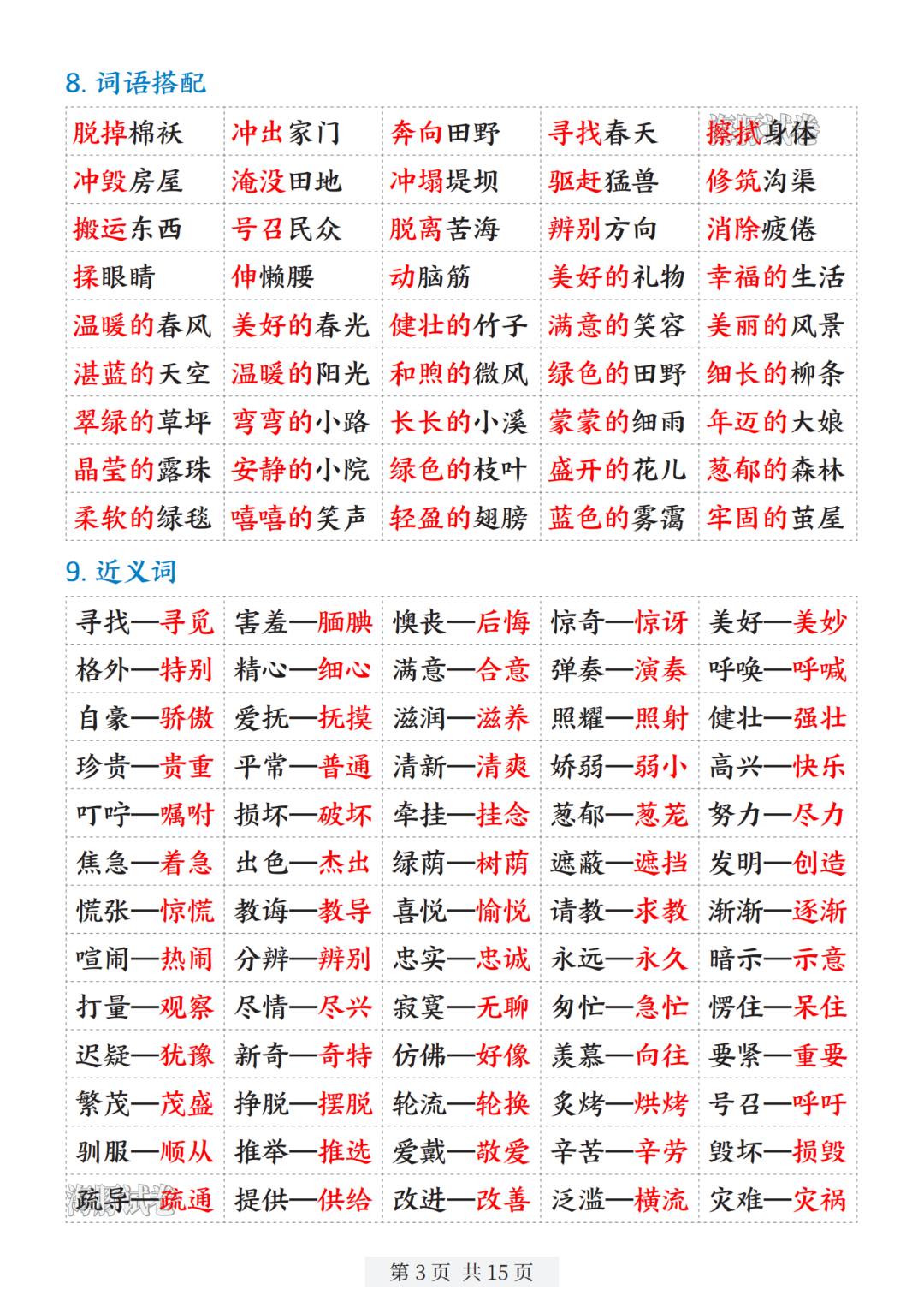 26年新版二年级下册语文寒假预习《全册重点知识汇总》，电子版可打印