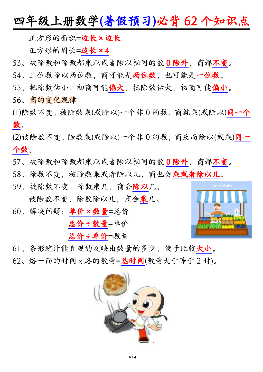 三升四数学暑假预习《必背62个知识点汇总》，电子版可打印