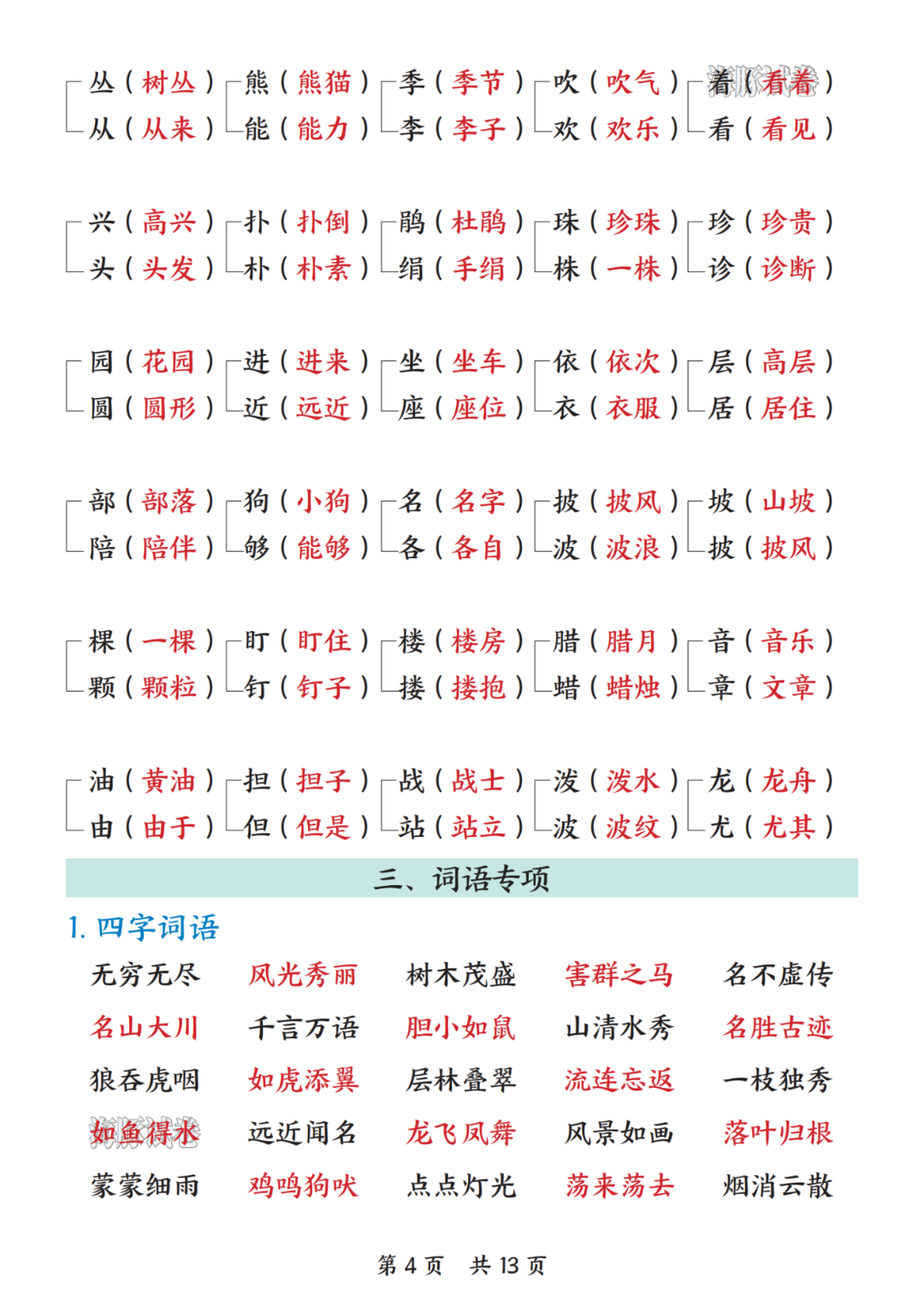 新版二年级上册语文《期末高频考点总结》，电子版可打印