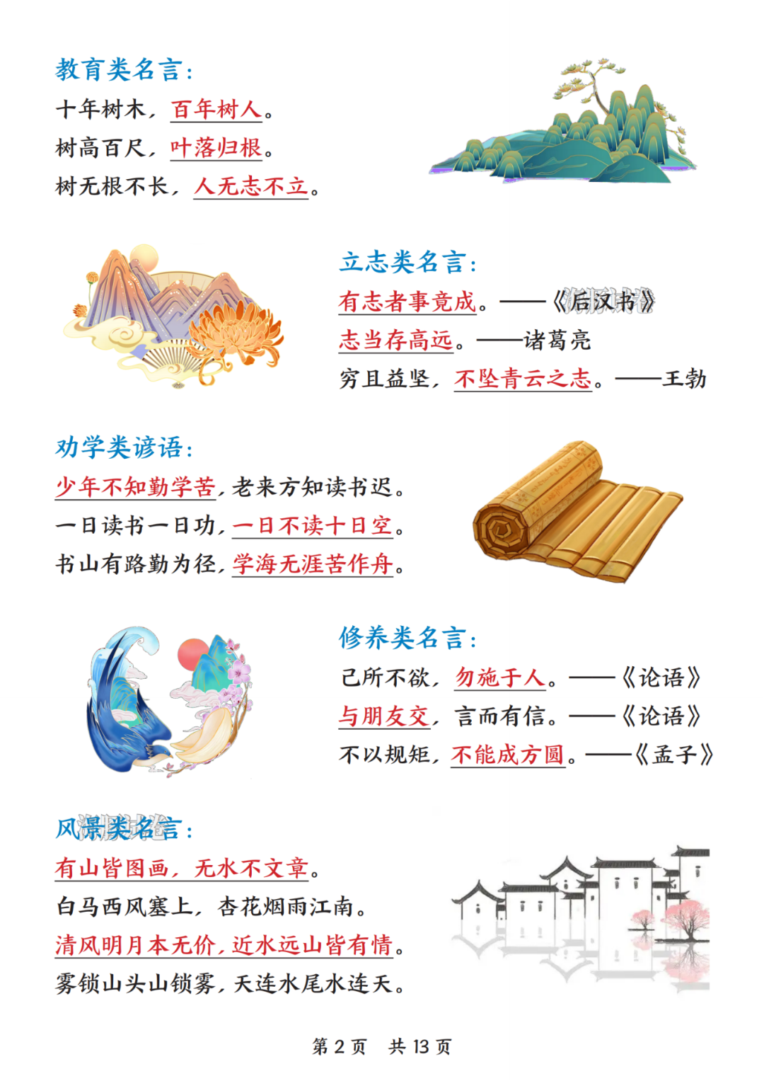 新版二年级上册语文《期末高频考点总结》，电子版可打印