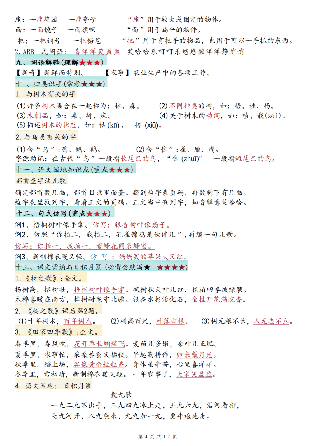 25年新版二年级上册语文《1-8单元必背知识点汇总》，电子版可下载