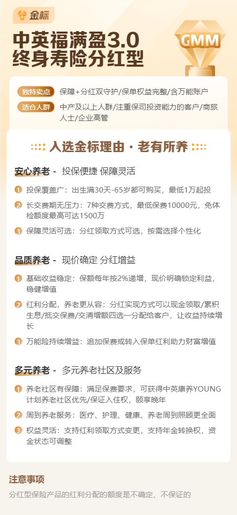 中英人寿福满盈3.0终身寿险（分红型）