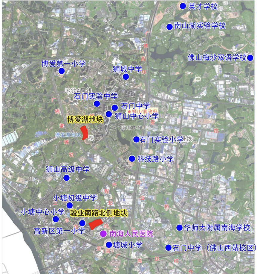 狮山站,佛山地铁4号线(已获批)博爱湖站,佛山地铁8号线(规划)以及佛山