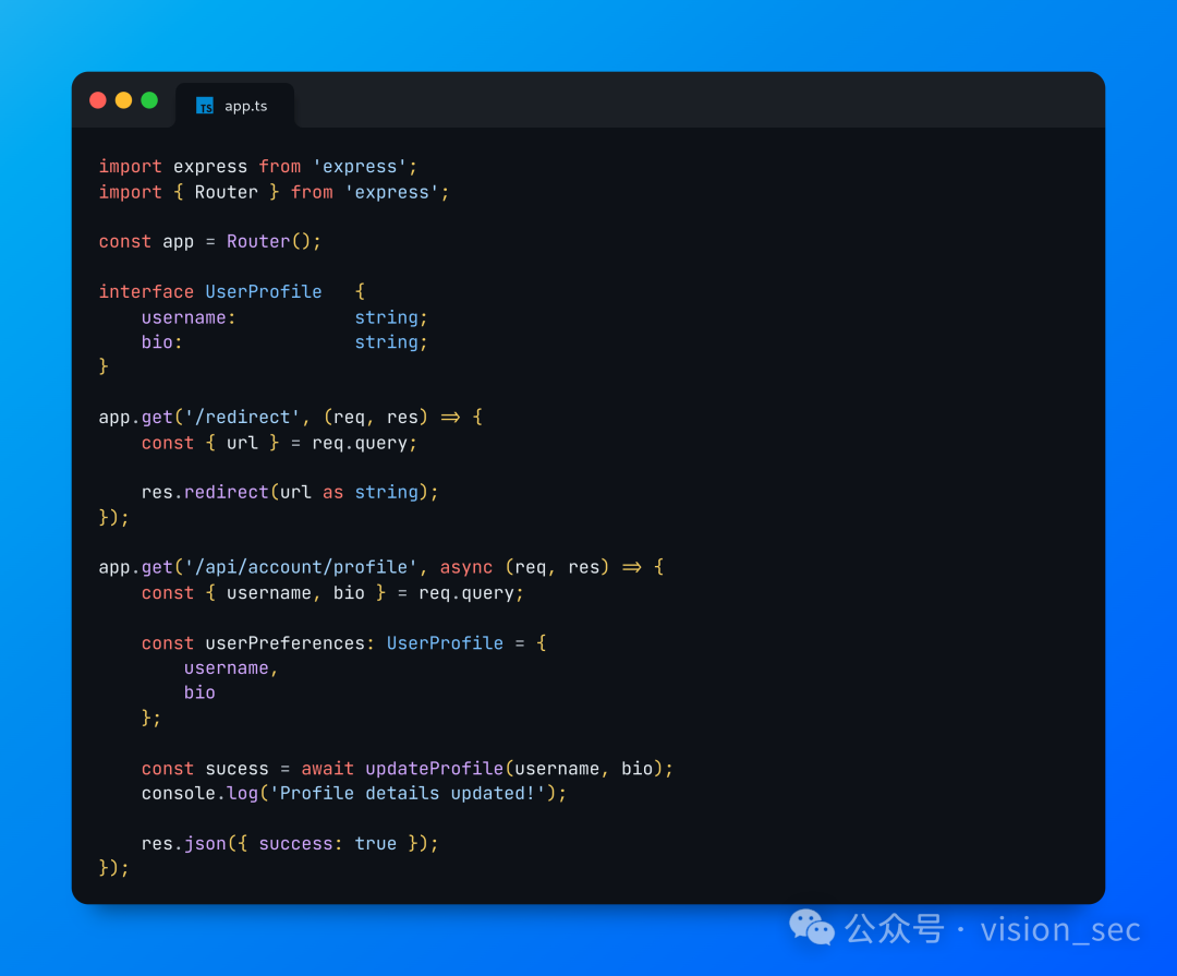 Vulnerable code snippet