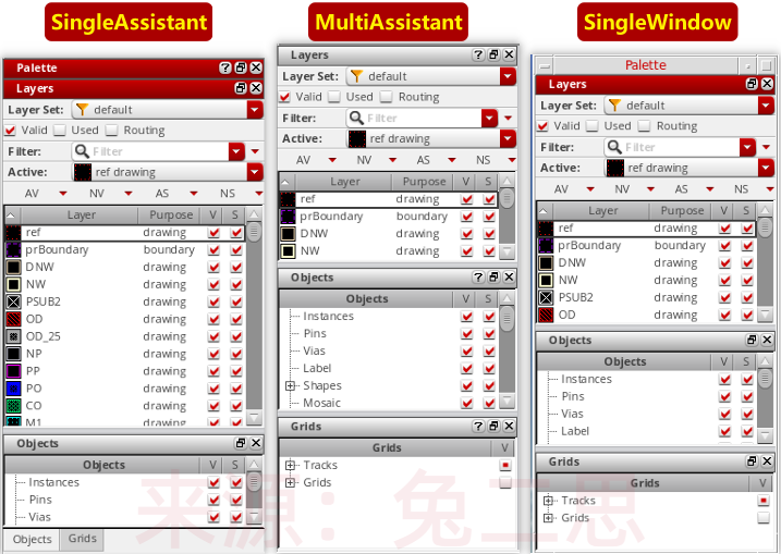 （ Palette 面板的三种显示模式 ）