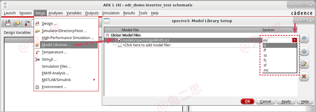 （ ADE >> Model Library Setup 界面 ）