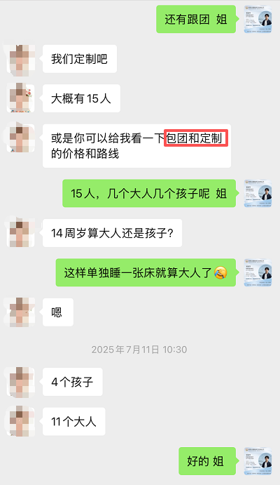 15人咨询包团和定制方案