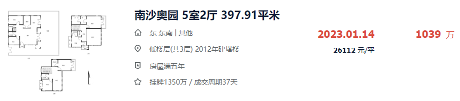 南沙又卖出了一套豪宅，1090万成交！