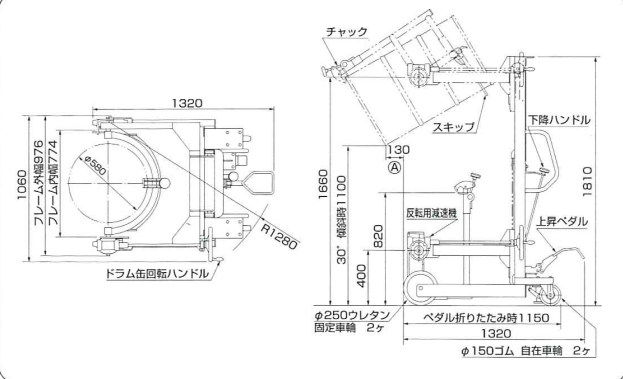TAIYU DM-1100-S 油壓式油桶搬運車搬運、升降、倒料于一體