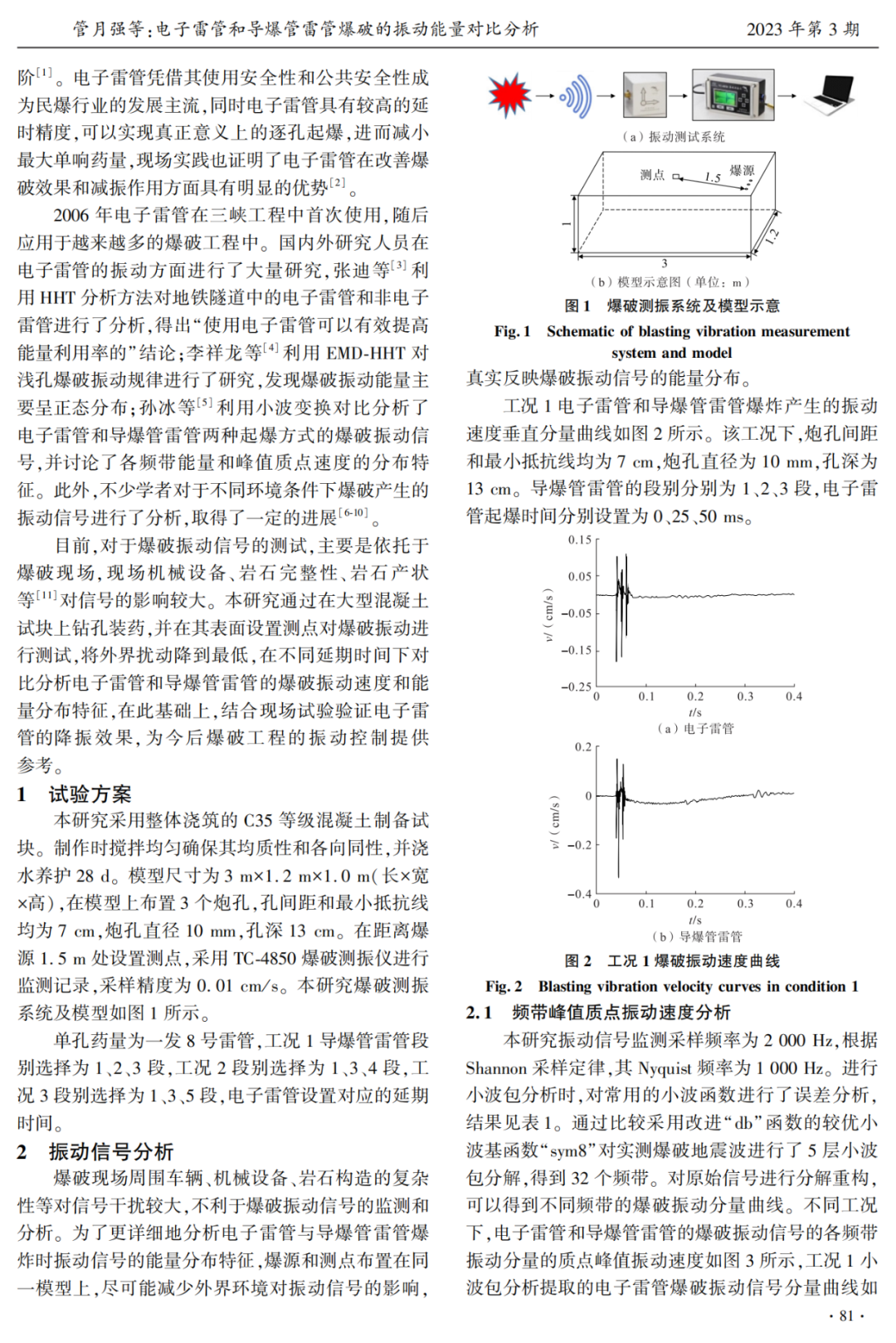 電子雷 管和導爆管雷 管爆破的振動能量對比分析的圖2