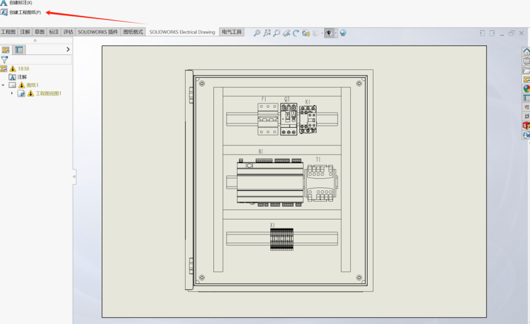 SOLIDWORKS Electrical 由3D布局生成2D机柜布局图的图12